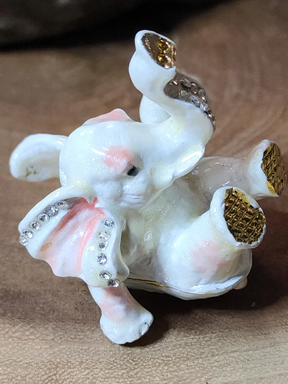 Dainty Little Elephant Trinket Box Jewelry Box with Gold And Rhinestone Accents